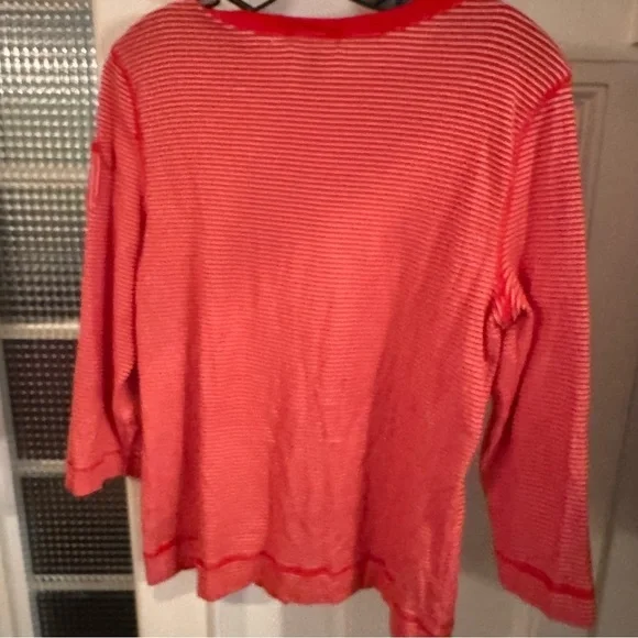 Lauren Ralph Lauren Top Boat Neck w/ buttons Red/white Stripes Logo Pocket XL - Picture 4 of 10